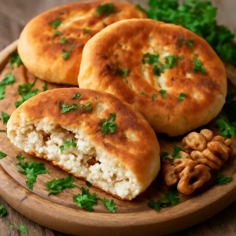 Tiganopsomo feta és dióval tálalva friss petrezselyemmel