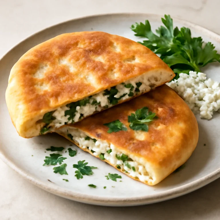 Tiganopsomo feta és petrezselyemmel, tálalva friss kenyérrel és ropogós feta sajttal.