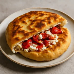 Görög Tiganopsomo feta és sült piros paprikával
