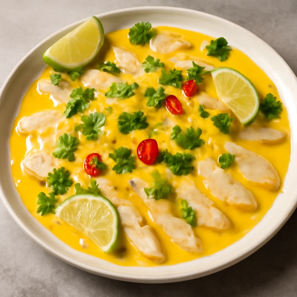 Friss hal, ají amarillo szósszal és lime-mal tálalva