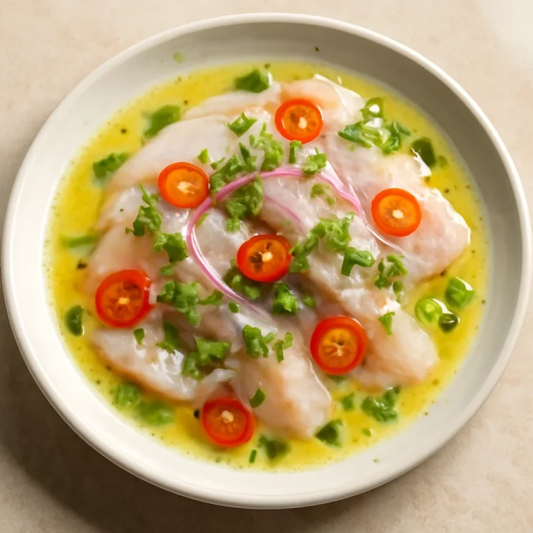 Tiradito gluténmentes, friss hal lime-lével és chilivel tálalva