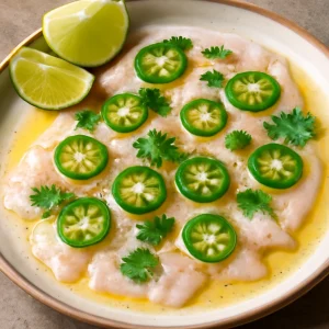 Friss perui tiradito jalapeñóval és korianderrel