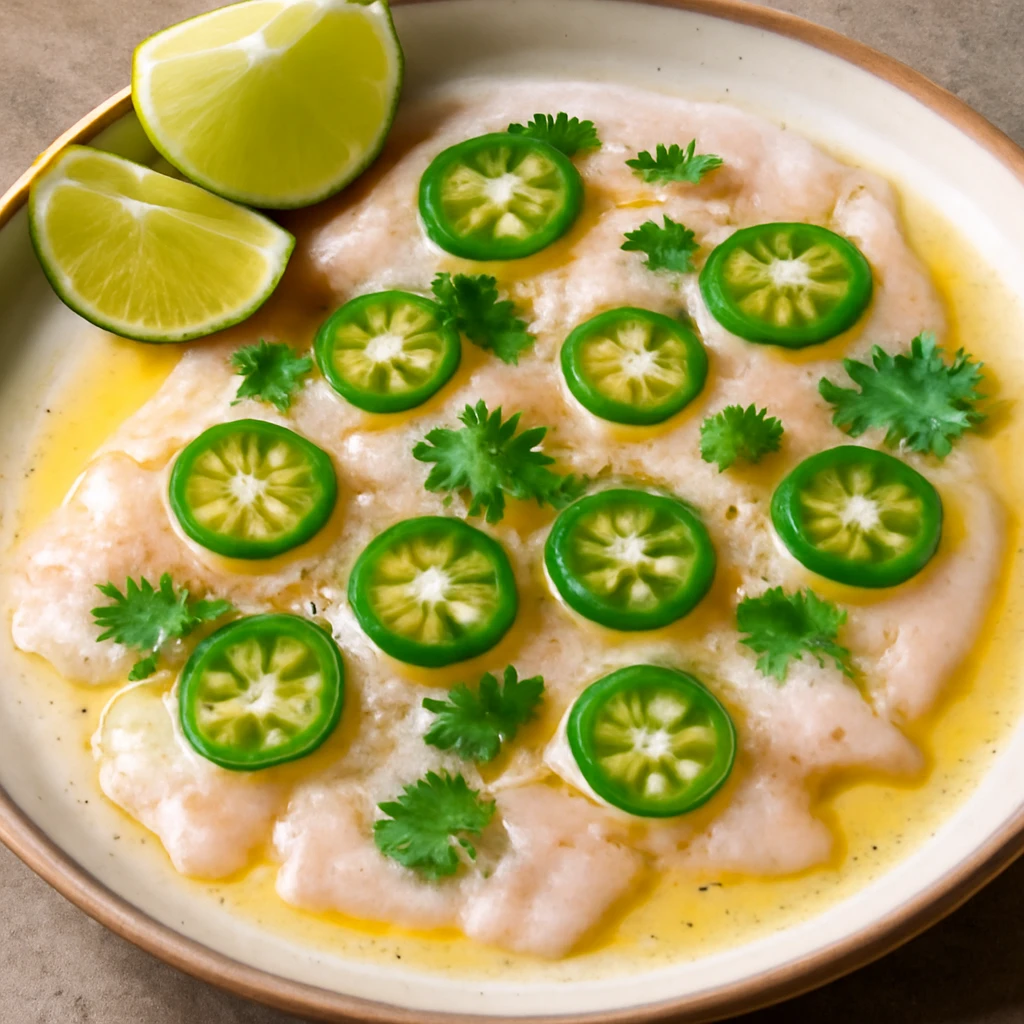 Friss perui tiradito jalapeñóval és korianderrel