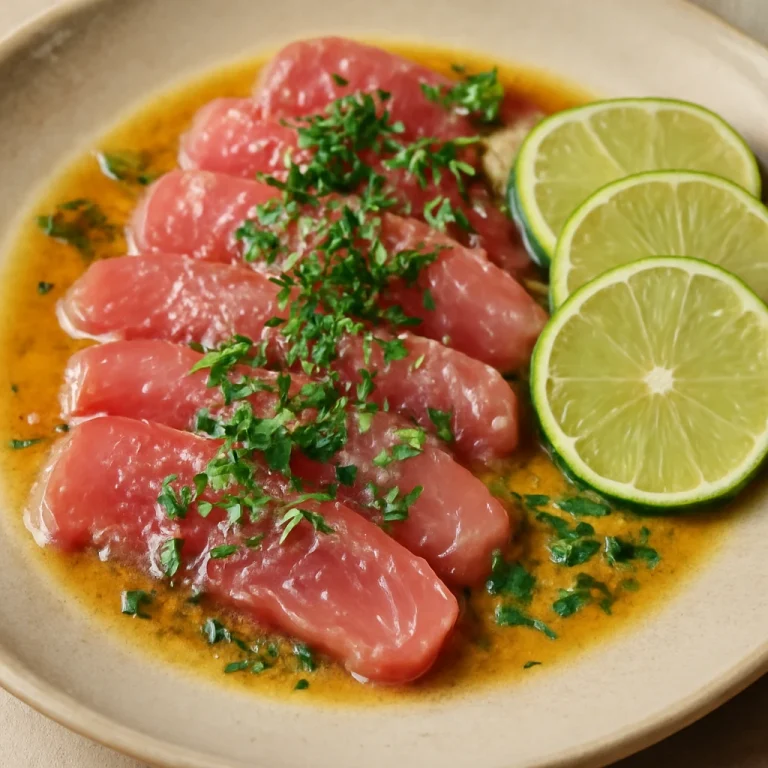 Tiradito nikkei stílusban, friss tonhal lime és korianderrel