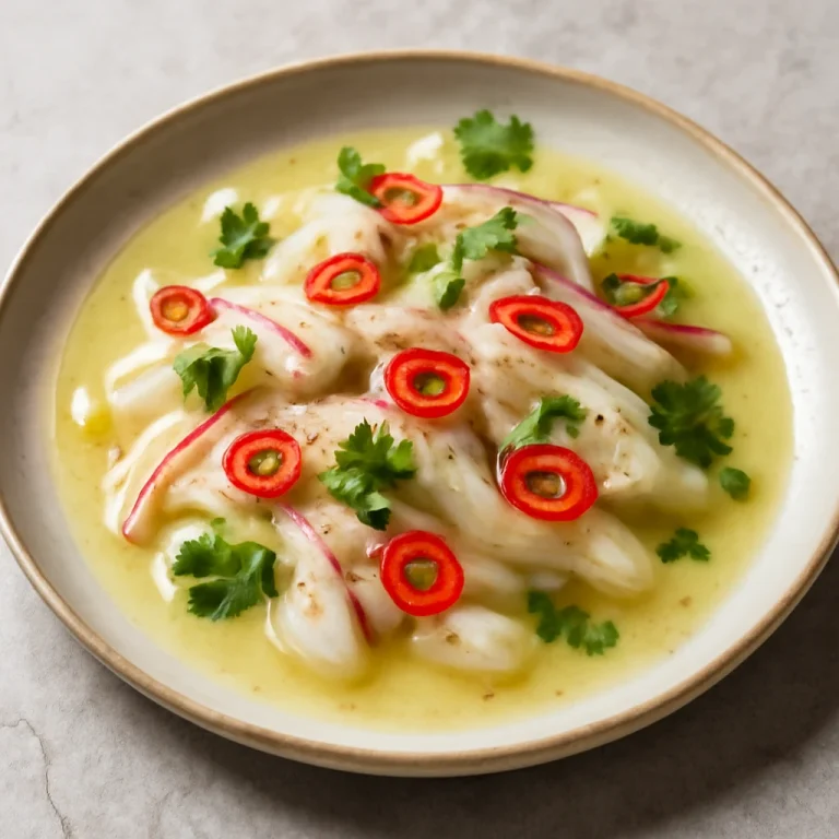 Tiradito tejmentes, tálalva friss hal szeletekkel, chili és korianderlevelekkel