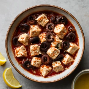 Görög előétel, feta sajttal és olivabogyóval