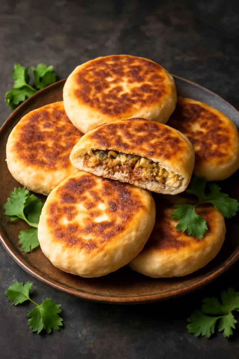 Tofu Hotteok, friss korianderrel tálalva