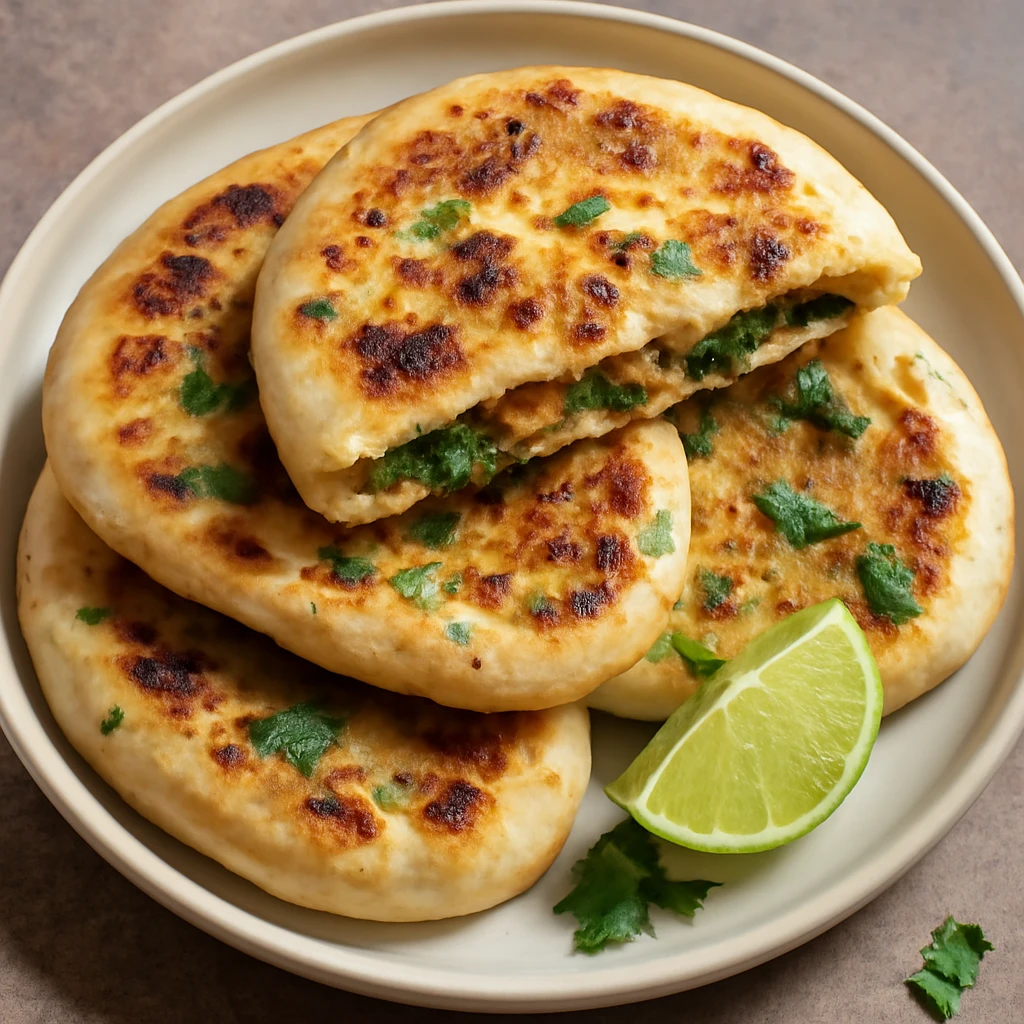 Ínycsiklandó naan, burgonyás és spenótos töltelékkel