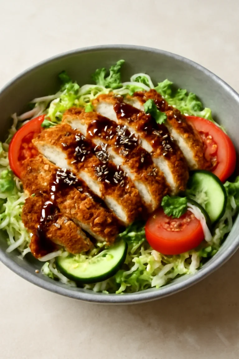 Tonkatsu Saláta friss korianderrel, szezámmaggal és tonkatsu szeletekkel