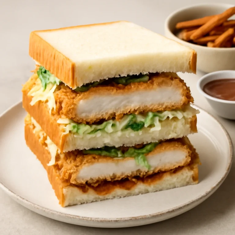 Tonkatsu sando, friss káposztával és kecsappal mustárral