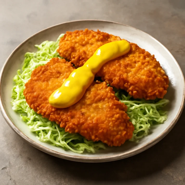 Tonkatsu tál mustár pulykacombokkal és friss káposztával tálalva
