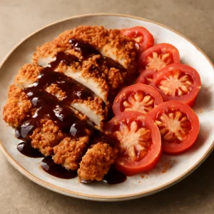 Friss paradicsommal tálalt tonkatsu