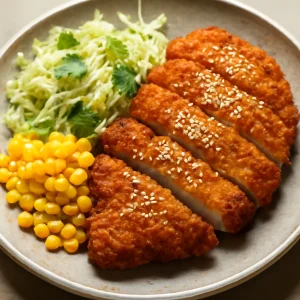 Friss tonkatsu tál, ropogós hal és saláta
