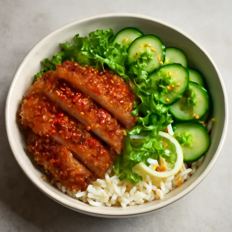 Tonkatsu tál uborkával és szezámmaggal, friss korianderrel díszítve