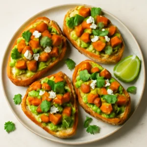 Finom és egészséges tostada édesburgonyával, avokádóval és feta sajttal