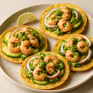 Friss garnélás tostada avokádóval, lime-lével és korianderrel