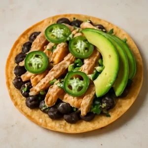 Fűszeres csirkés tostada, jalapeñóval és friss zöldségekkel