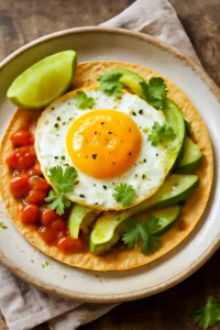 Finom tojásos tostada, avokádóval, korianderrel és lime-mal