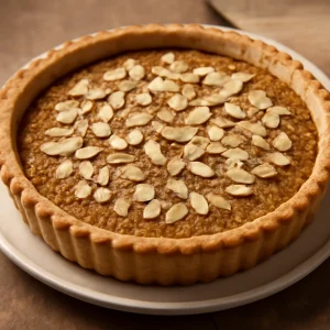 Brit Treacle tart, mandulával díszítve