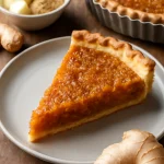 Treacle tart gyömbérrel, gazdag brit édesség, friss tésztával és gyömbéres töltelékkel