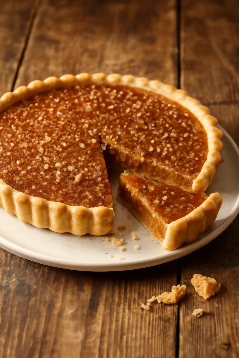 Treacle tart, klasszikus brit desszert, karamellás sziruppal és ropogós tésztával
