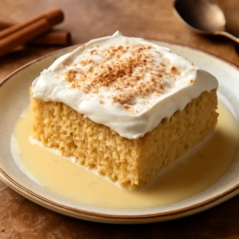 Tres leches fűszeresen, tejjel átitatott piskóta fehér tányéron