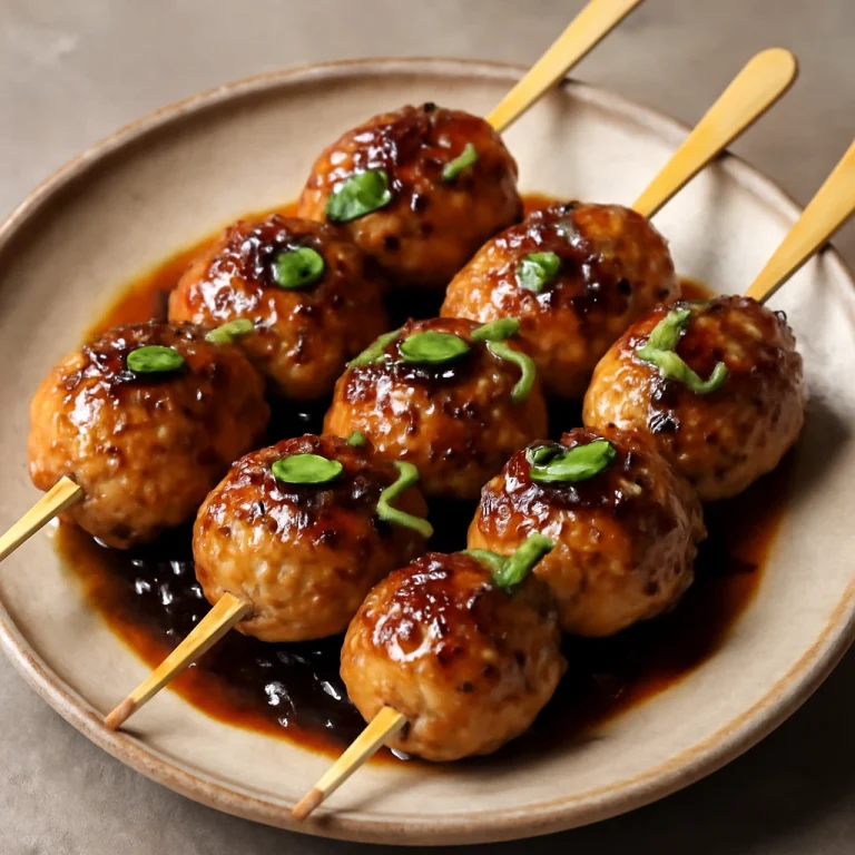 Tsukune yakitori, csirkehúsgombócok bambusz nyárson, szójaszósszal és szezámmaggal