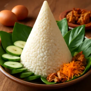 Frissen készített Tumpeng nasi uduk kókusztejes rizs
