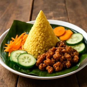 Exotikus indonéz étel, gazdag rizs és tempeh