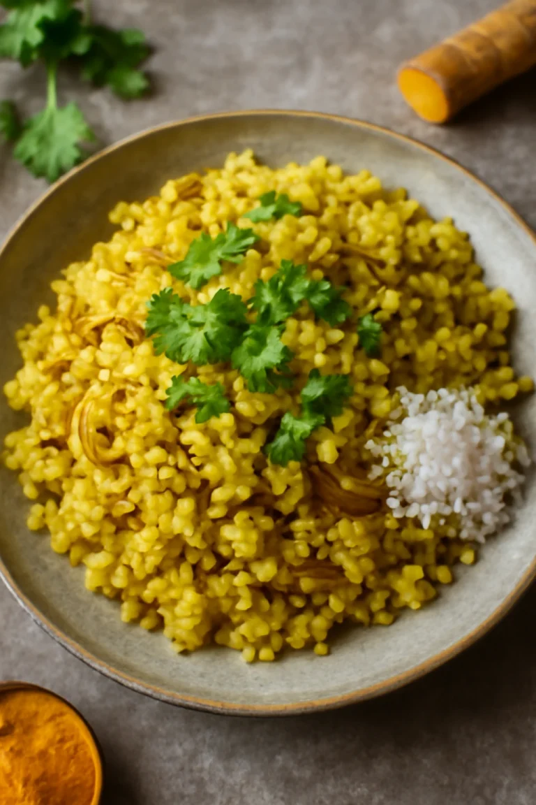 Turmeric Rice Pongal frissen tálalva