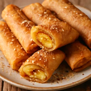 Friss, ropogós turon banánnal tálalva, karamellizált cukorral