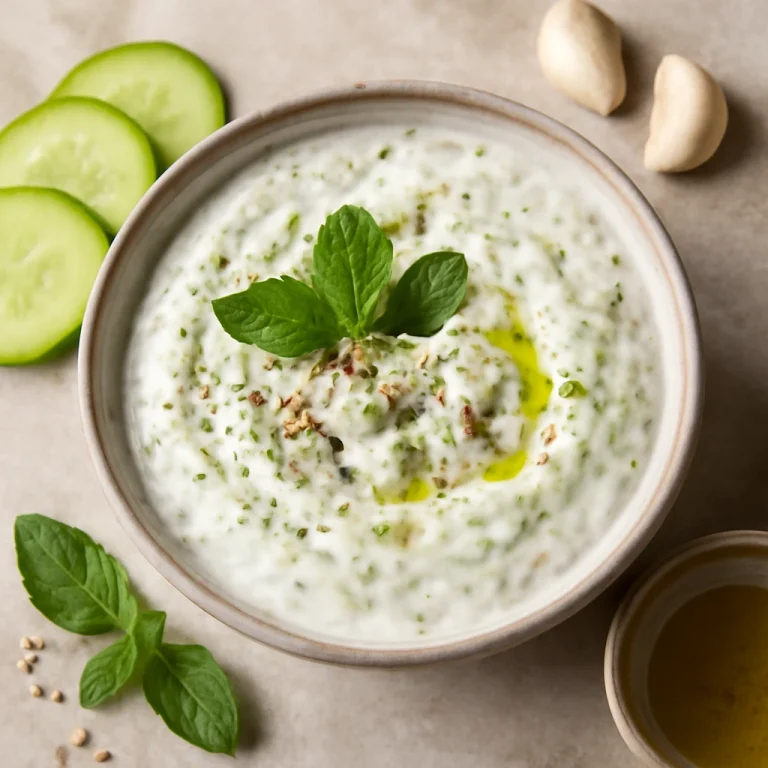 Uborkás raita tálalva, joghurtos és frissítő szósz uborkával