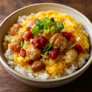 Japán Oyakodon, umeboshi szilvával és tojással