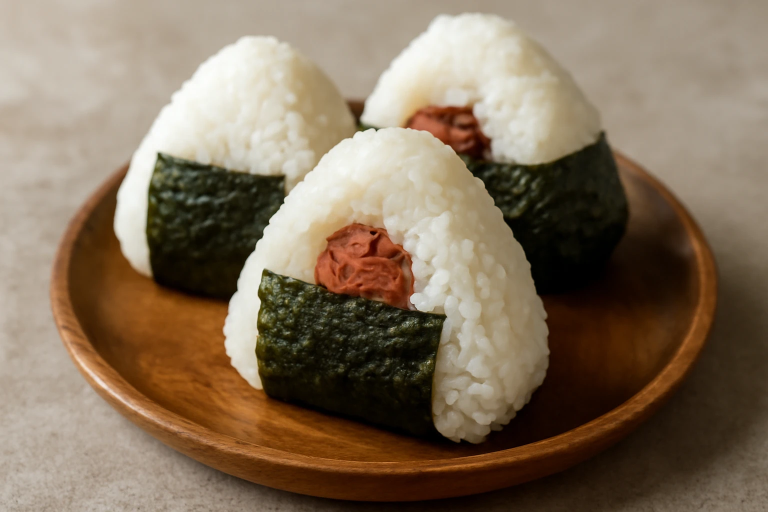 Onigiri umeboshi töltelékkel, friss nori lapban
