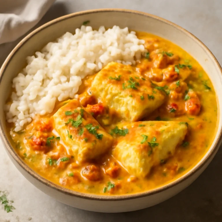 Vatapá de peixe com arroz tálalva, gazdag kókusztejes szósszal és rizssel