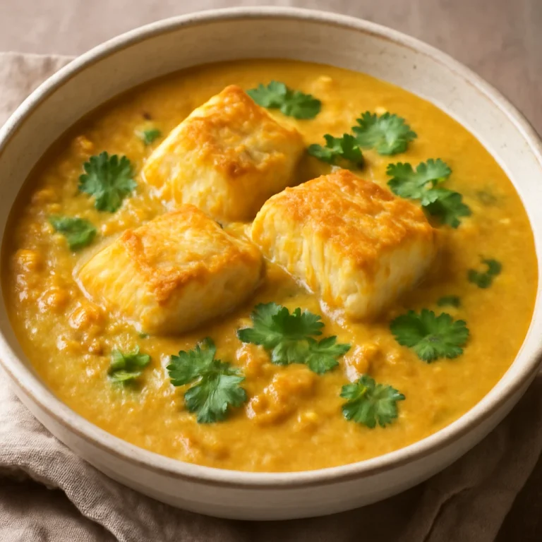Vatapá de peixe com leite de coco tálalva, friss korianderrel