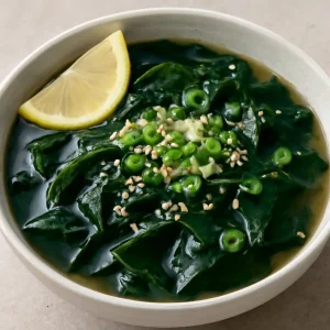 Friss Vegán Miyeokguk, tengeri moszattal és fűszerekkel