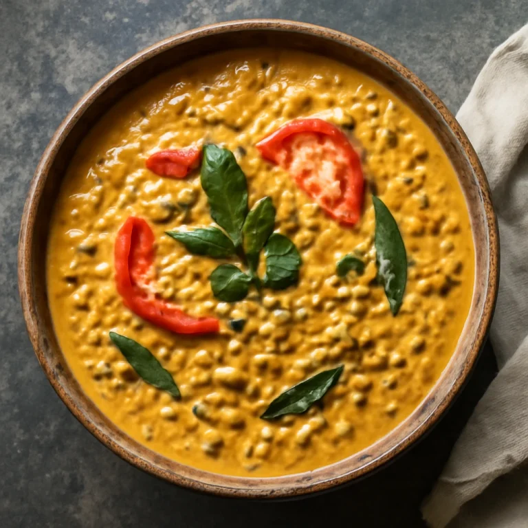 Vindaloo lencsével, egy krémes indiai étel tálalva
