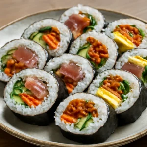 Koreai Woo Young Woo gimbap marhával és friss zöldségekkel