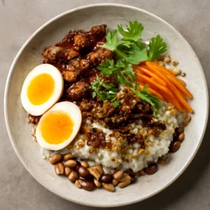 Kókuszos rizs friss feltétekkel, mint papaya és koriander