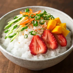 Friss Yachae Bingsu, jéggel és gyümölcsökkel díszítve