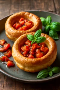 Friss, paradicsomos Yorkshire pudding bazsalikommal