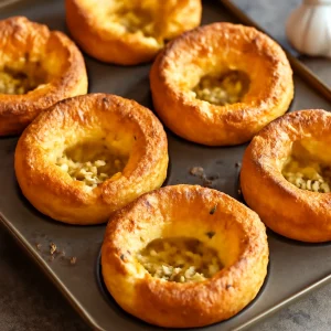 Ropogós Yorkshire Pudding fokhagymás ízesítéssel tálalva