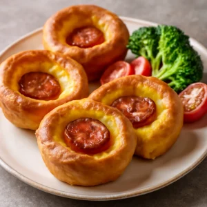 Friss Yorkshire pudding, chorizóval és zöldségekkel