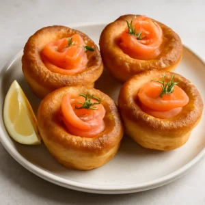 Elegáns Yorkshire pudding, füstölt lazaccal és friss díszítéssel