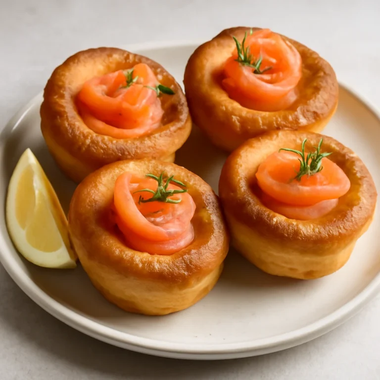 Yorkshire pudding füstölt lazaccal, kaporral és citromlével díszítve