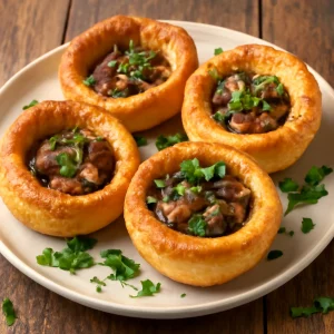 Friss, ropogós Yorkshire pudding gombás töltelékkel