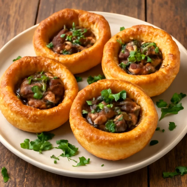 Yorkshire pudding gombás töltelékkel, friss petrezselyem díszítéssel