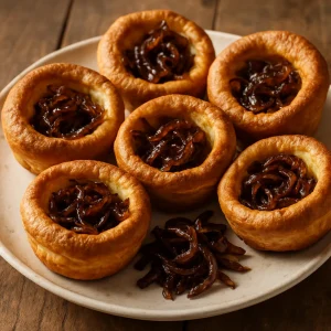 Ropogós angol pudding édes-savanyú hagymával töltve