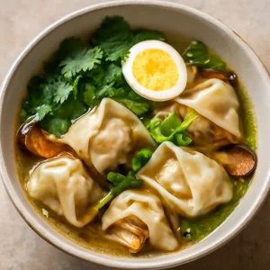 Friss Yuba wonton leves, szójaszósz alapú levesben